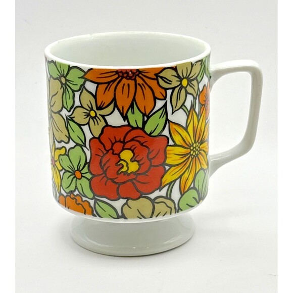 Vintage 1970s Set of 2 Royal Sealy Flower Power Coffee Tea Cups Mugs Used - Picture 14 of 16